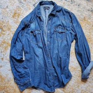 Zara Man Denim Button down Shirt with Studs
